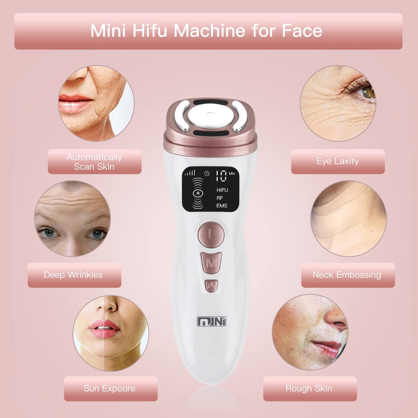 Glomeve Hifu Machine for Face Portable Antiaging Mini Hifu Face Device Heated Up Pro 3 in 1 With HIFU RF EMS Facial Machine Women Neck Chin Eyes