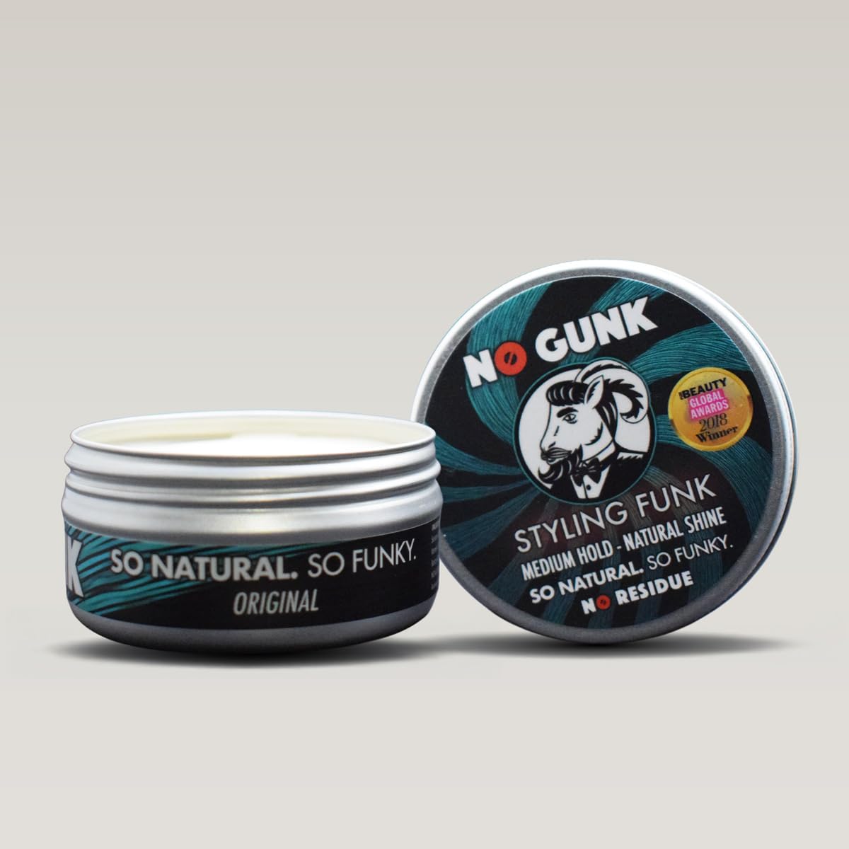 NO GUNK Styling Funk - 100% Natural Styling Wax/Pomade for Hair & Beard - Medium Hold - Natural & Organic Ingredients - Winner, Best Male Hair Product 2018, PURE Beauty Global Awards (Original, 50g)