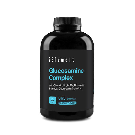 Glucosamine Complex with Chondroitin, MSM, Boswellia, Bamboo, Quercetin & Selenium - 365 Capsules, Capsule Format - No Additives, Non-GMO - Zenement