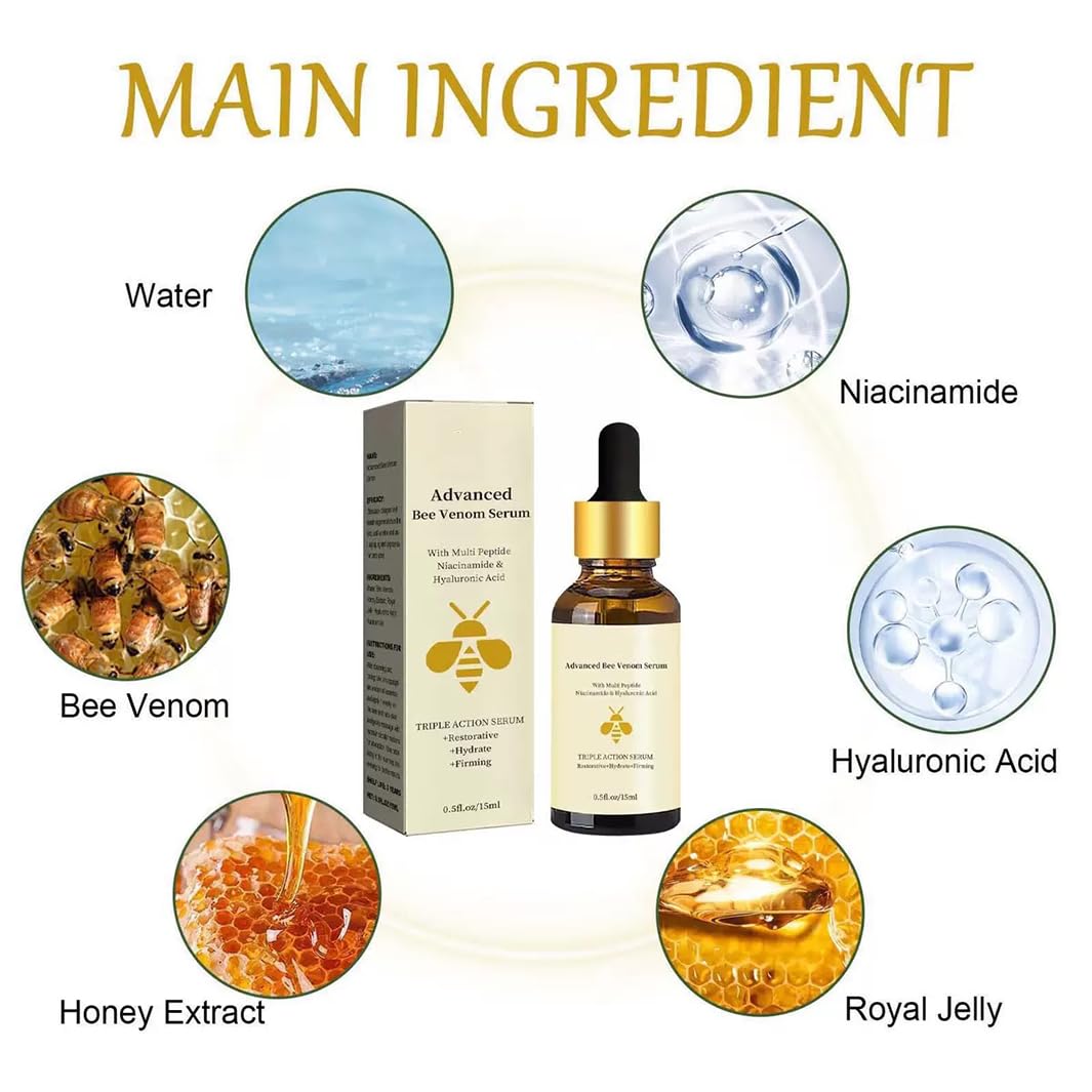 PLVNNZ Bee Venom Cream,2Pcs Bee Venom Serum & Anti-Wrinkle Face Cream Set, Niacinamide & Multi-Peptide Skincare Kit for Deep Hydration, Firming, Dark Spot Correction – Day & Night Moisturizer for