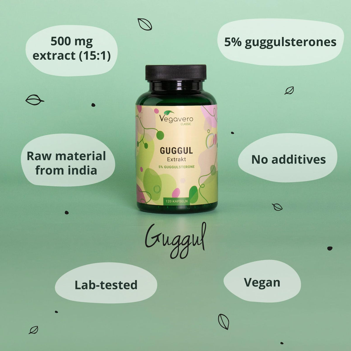 Vegavero Guggul Capsules 7500 mg | from 15:1 Extract | Dried Resin | NO Additives | Lab-Tested | 120 Capsules | Vegan