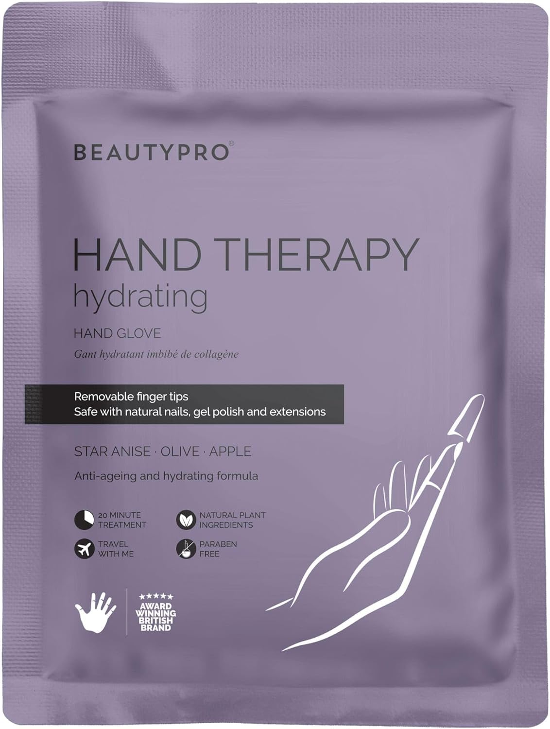 BeautyPro BEAUTYPRO HAND THERAPY Hand Mask Moisturising Gloves Anti-Ageing Treatment Dry Cracked Hand Removeable Tips Safe with Natural Gel & Extensions Nails Skincare Award Winning Brand