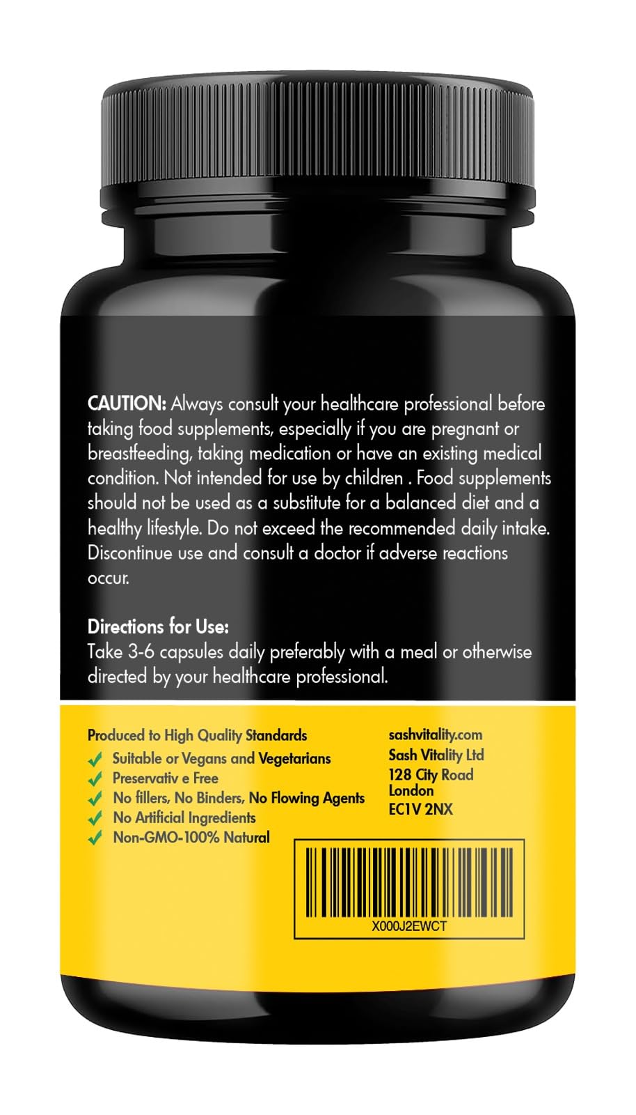 SASH Vitality Sash Vitality Organic 3600mg Turmeric Curcumin with Black Pepper & Ginger | 120 Vegan Turmeric Capsules High Strength | Supports Joints | Immune System Support | Soil Association Certified Organic UK