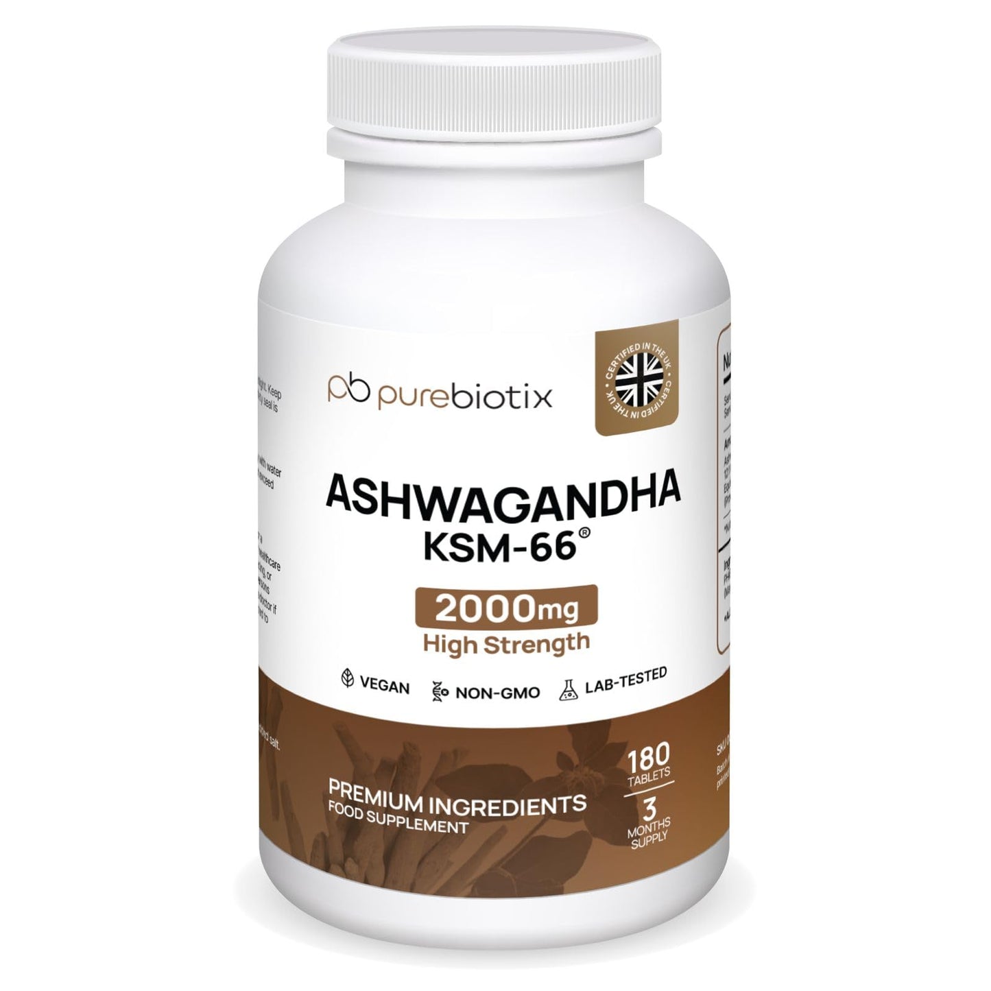 Purebiotix Ashwagandha KSM 66 (Vegan) | Ashwagandha High Strength Tablets (Over 2000mg) | Made in UK | Pure Organic Ashwagandha Root Powder Tablets