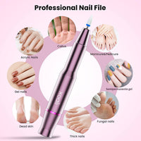 Xoali Electric Nail Files 25000RPM, Professional Nail Drill 12 in 1, Speed-Adjustable Efile Kit with Ceramic Bit for Nail Drill, Manicure and Pedicure Tools for Nail Art DIY, Home or Salon Use (Pink)