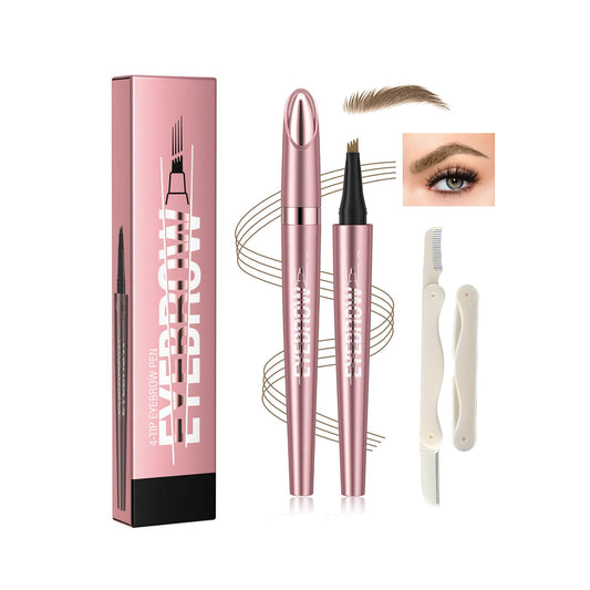 Mikloven New 4 Tip Eyebrow Pencil, Magic Liquid Microblade Brow Pen, Waterproof Long-Lasting Light Brown Brow Tint, Natural Hair-Like Strokes for Defined Contouring Brows Includes Eyebrow Razor