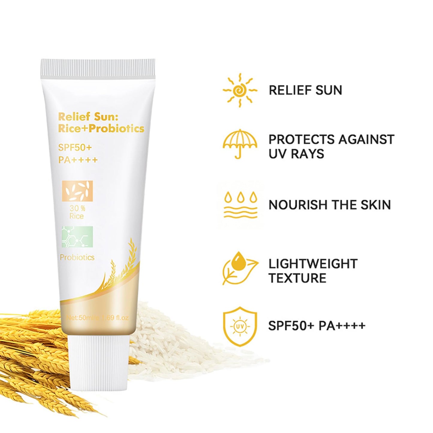Korean Mineral Sunscreen SPF 50 PA+ – 30% Rice Extract, Broad Spectrum Sun Cream, Lightweight & Non-Greasy Face Moisturiser, Natural & Gentle Formula
