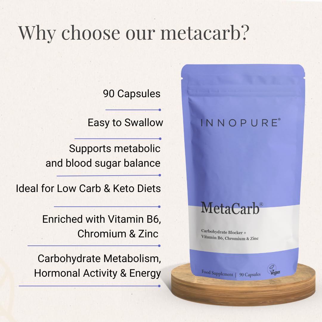 INNOPURE MetaCarb® Metabolic & Blood Sugar Balance Support – with White Kidney Bean, Chromium Picolinate, Zinc, Vitamin C & B6 – UK Made, 90 Vegan Capsules