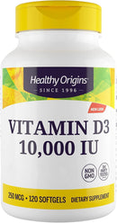 Healthy Origins, Depot Vitamin D3 250mcg (10,000 IU), Depot, 1 Capsule Every 10 Days, 120 Softgels, Highly Dosed, Lab-Tested, Soy Free, Gluten Free, Non GMO