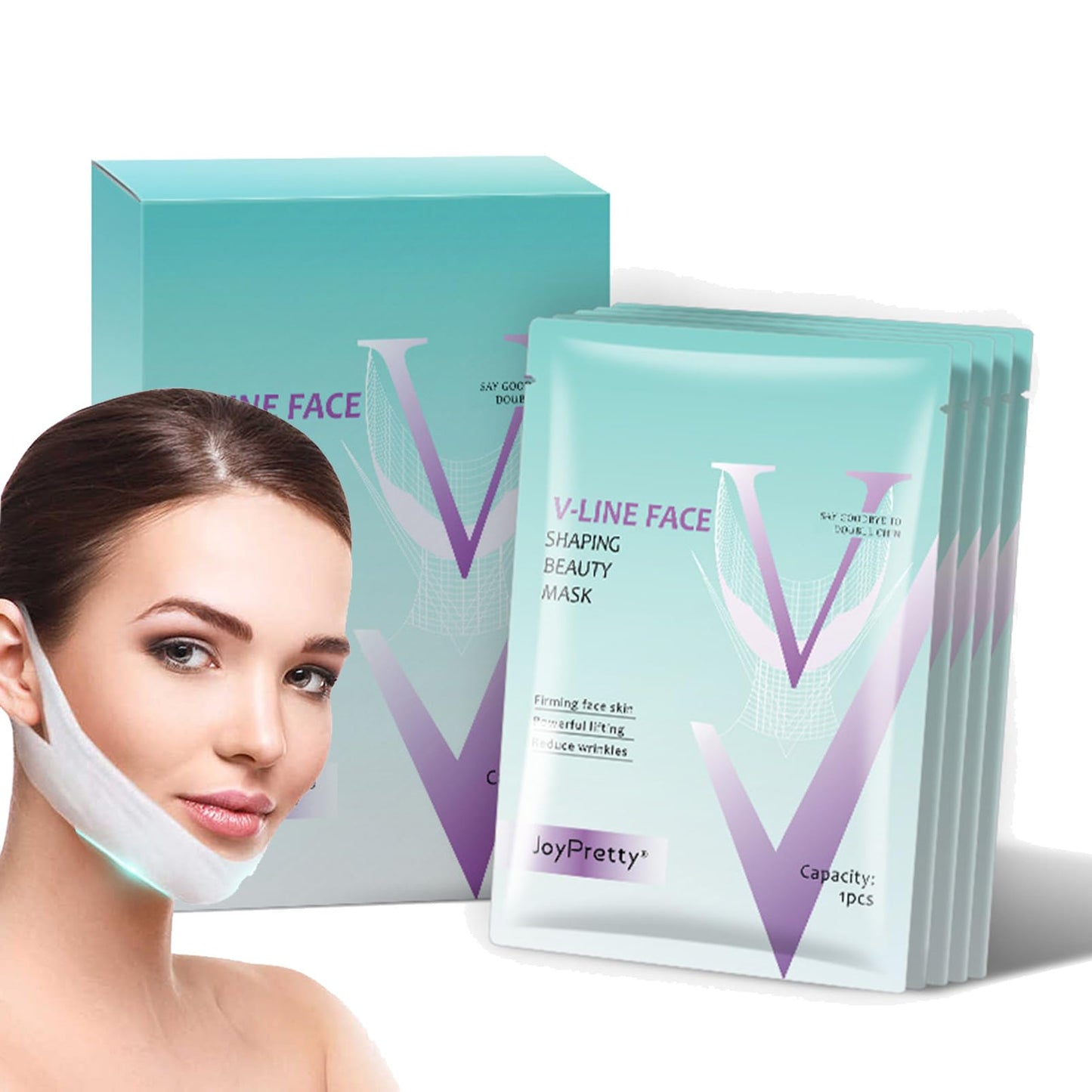 Face Lift Tape, Double Chine Reducer, Face Mask Skincare - V Shape Lifting Face Mask Chin Up Patch with Aloe & Hyaluronic Acid Chin Contour Tightening Firming Face Lift Tape Mask 5pcs