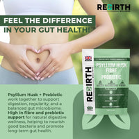 REBIRTH WELLNESS BE YOURSELF | ONLY BETTER Psyllium Husk Fibre Supplement 4000mg with Probiotic Acidophilus – 120 Capsules, High Fiber Supplement for Digestion & Gut Health,3rd Party Lab Tested, UK Made by Rebirth Wellness