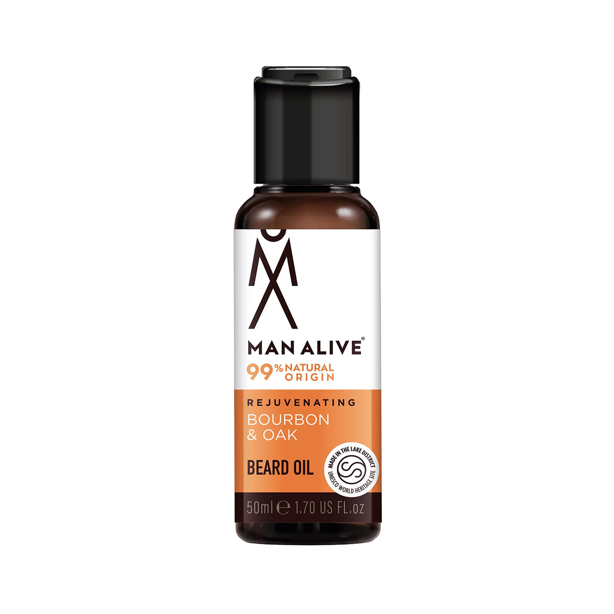 MAN ALIVE Beard Oil for men by Man Alive 99% Natural skincare 50ml with Oatmeal, Argan Oil, Jojoba Oil & Almond Oil, gifts for men softens facial hair mens gifts birthday gifts for him (Bourbon & Oak)
