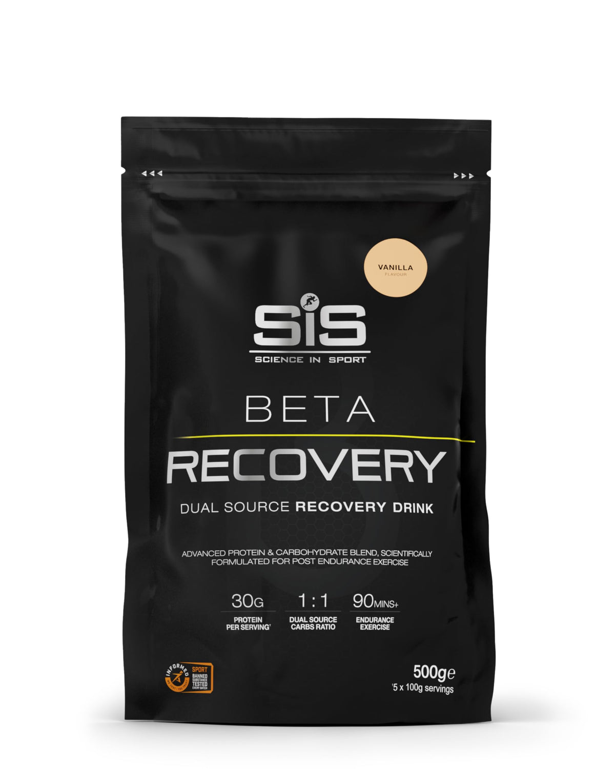 Science in Sport BETA Recovery Dual Source Recovery Drink | Vanilla Protein Powder - Advanced Carbohydrate & Whey Protein Blend for Post-Endurance Exercise | 30g Protein per Serving, 500g