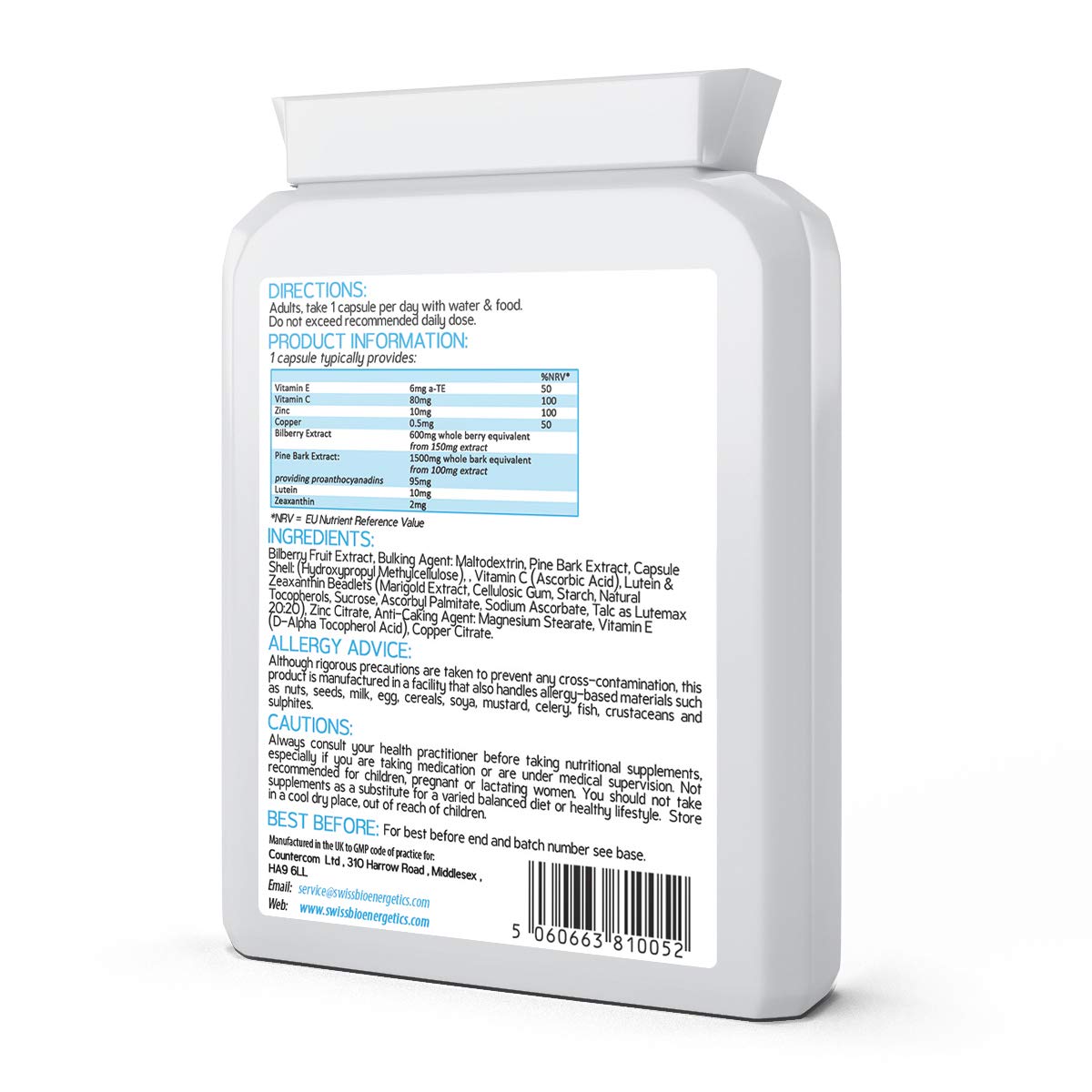 swiss bioenergetics MacuDefence 60 Capsules - Eye Vitamin & Mineral Supplement with Lutein, Zeaxanthin, Bilberry, Pine Bark and Essential Vitamins & Minerals Proven to Support Normal Eyes, Vision and Macular Health