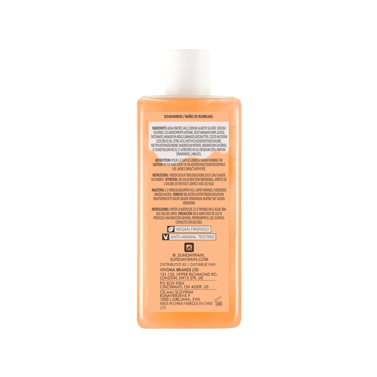 Sunday Rain Nourishing Luxury Uplifting Tropical Bubble Bath with Mango Butter and Coconut Oil, 450ml