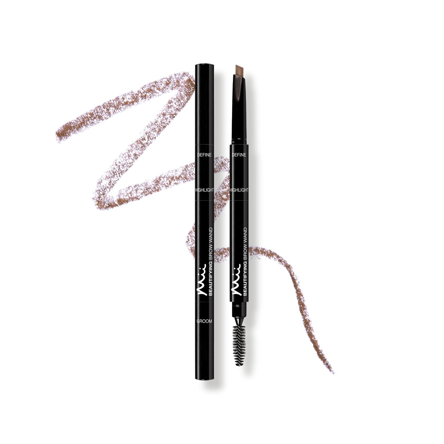 Mii Cosmetics Beautifying Brow Wand, Eyebrow Pencil, 3 in 1 Eyebrow Pen with Brush & Highlighter for Filling, Shaping, & Defining, Soft Brown, Truly Medium
