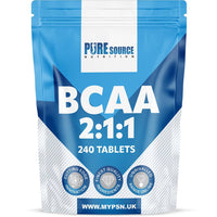 Pure Source Nutrition BCAA 240 Tablets 500mg | Advanced Essential Amino Acids Supplement to Build Lean Muscle | Boost Recovery, Muscle Building & Growth | Leucine, Isoleucine & Valine | Vegan (240 Tablets)