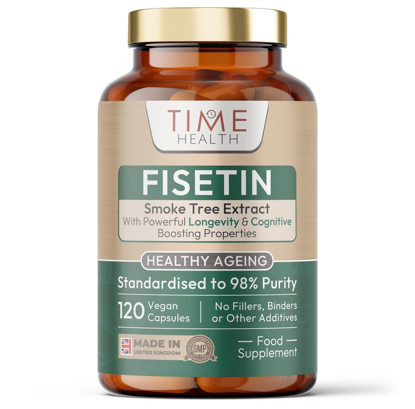 Time Health Fisetin - Ultra Pure - 100mg - 120 Capsules - Anti-Ageing - Autophagy - Senolytic - GMP Standards - UK Made - Vegan - 120 Capsules
