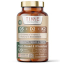 Time Health Vitamin D3, D2, K2, Natural Wholefood Plant Based - Zero Additives - Pullulan (120 Capsule Pouch)