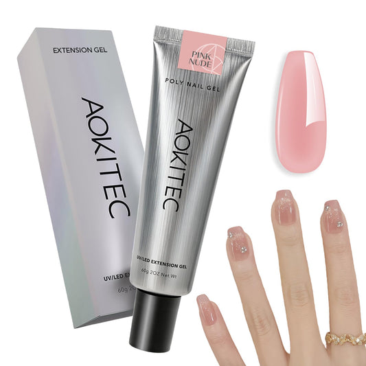 Aokitec HEMA Free Nude Pink Poly Nail Gel - 60g Poly Gel for Natural-Looking Nail Extension & Strengthen 3D Molding French Manicure Builder Overlays Gel Nail Art Home DIY Salon Use