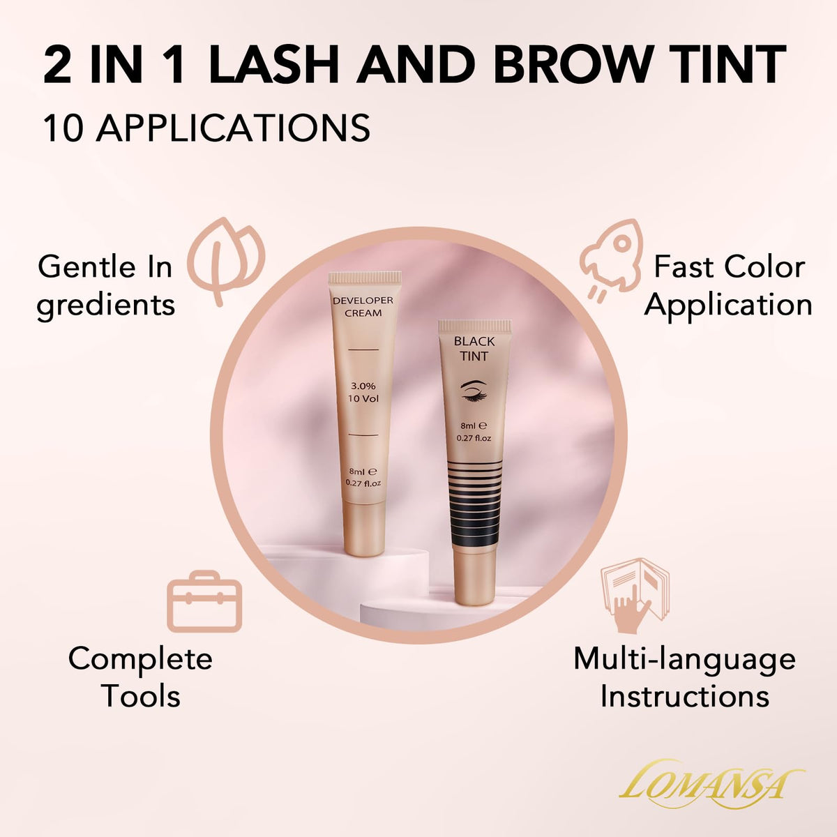 Lomansa Eyelash Tint, Lash Tint Kit, 2 in 1 Eyebrow Dye and Lash Dye Black, 10 Applications Fast and Easy for Beginner, Salon Quality
