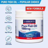 Lamberts Pure Fish Oil 1100mg – High Strength Omega 3 Supplement – 355mg EPA & 237mg DHA – 120 Capsules