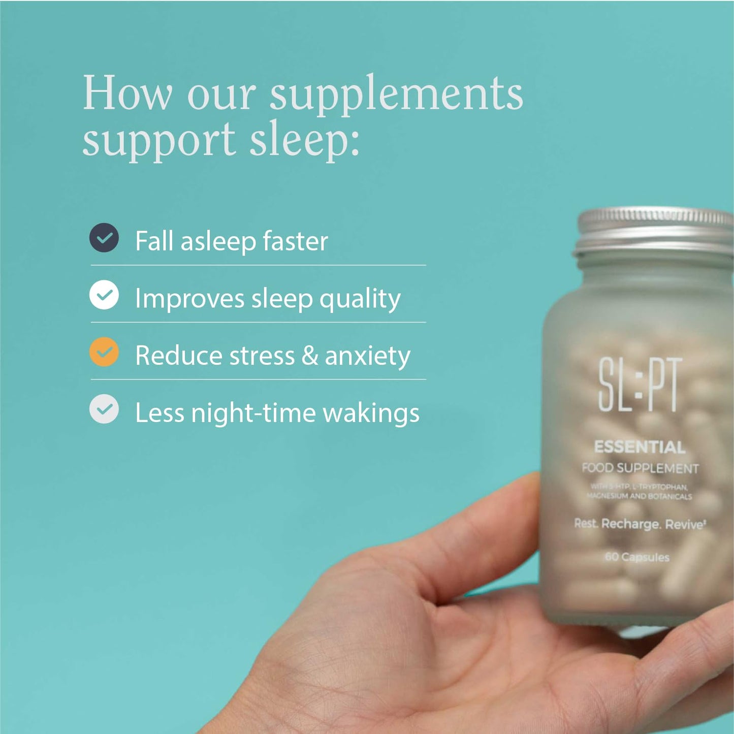 SL:PT | Essential | Sleep Supplement | Strong Natural Sleep Aid for Adults | Natural Melatonin | Magnesium | L-Theanine | Tryptophan | Stress & Anxiety Relief (Essential) (Essential.)