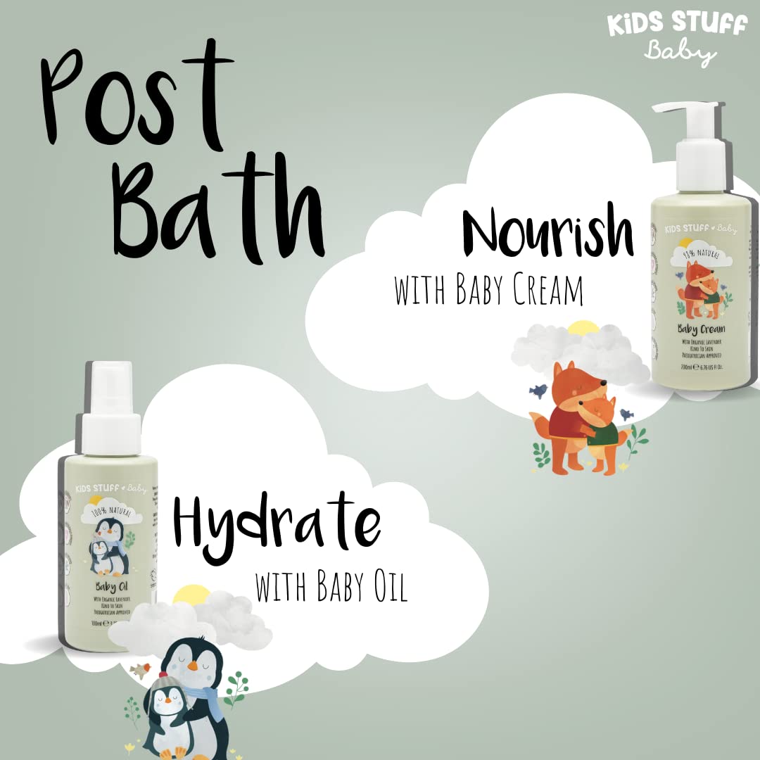 Kids Stuff Baby | Baby Oil 100ml | 100% Natural | Organic Lavender Oil | Suitable for Newborn Skin | Dermatologically & Paediatrician Approved | Kind to Sensitive Skin | Vegan | Cruelty-Free