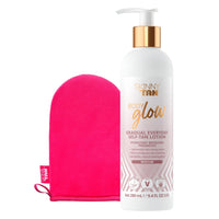 Skinny Tan Body Glow Moisturising Gradual Tan Lotion - Fake Tan Moisturiser, Cruelty-Free, Paraben Free & Vegan Tanning Moisturiser, Body Lotion with Coconut & Vanilla Aroma, 280ml Plus Mitt Bundle.