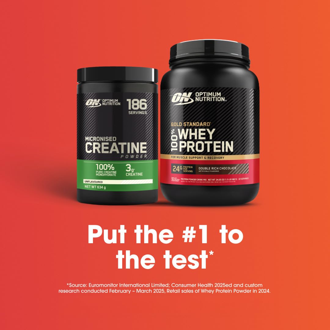 Optimum Nutrition Micronised Creatine Monohydrate Powder – 3 g of Pure Creatine per Serving to Support Performance During High‑Intensity Training – Unflavoured Pre and Post Workout Supplement – 187 g