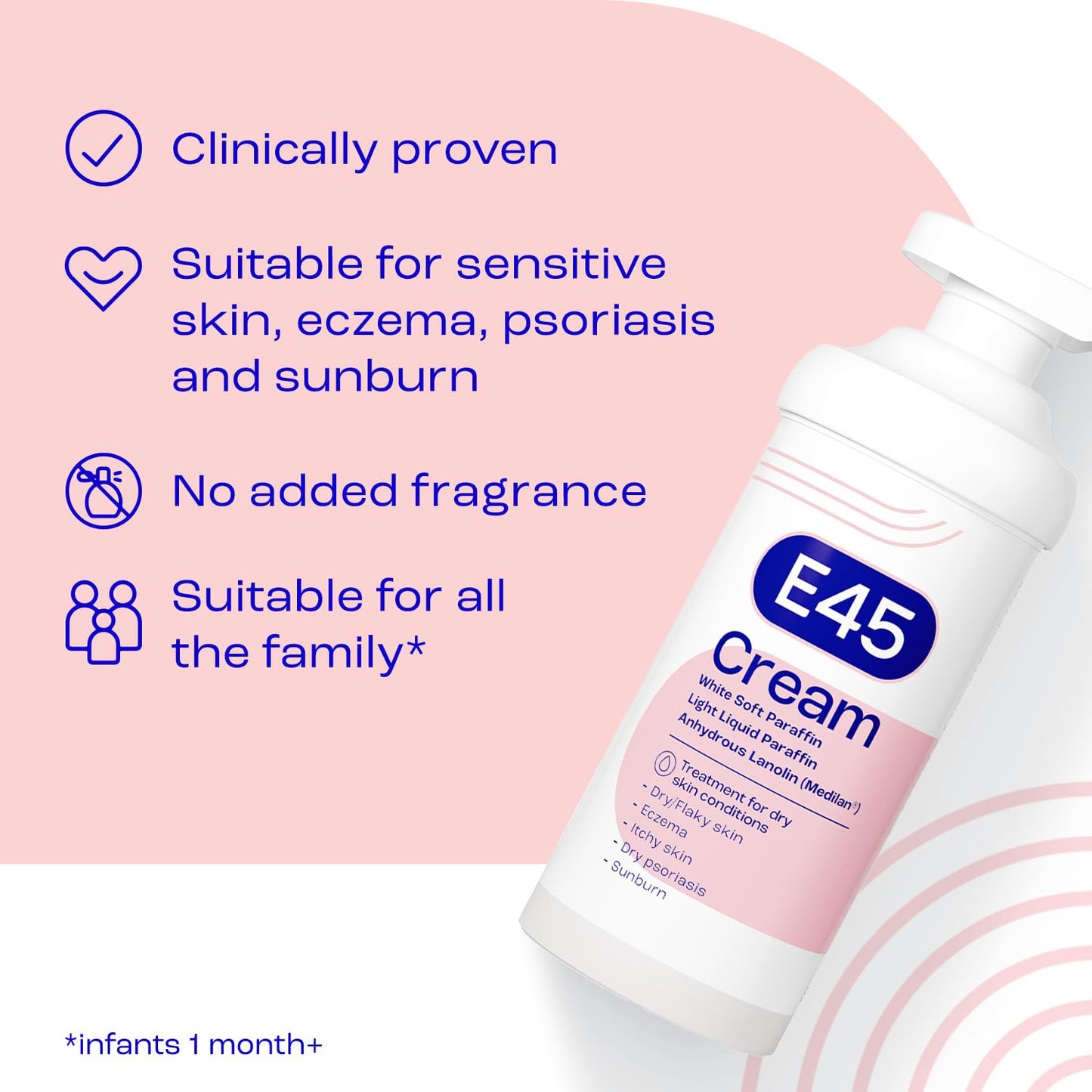 E45 Moisturising Cream 500g for Dry, Itchy & Sensitive Skin, Emollient