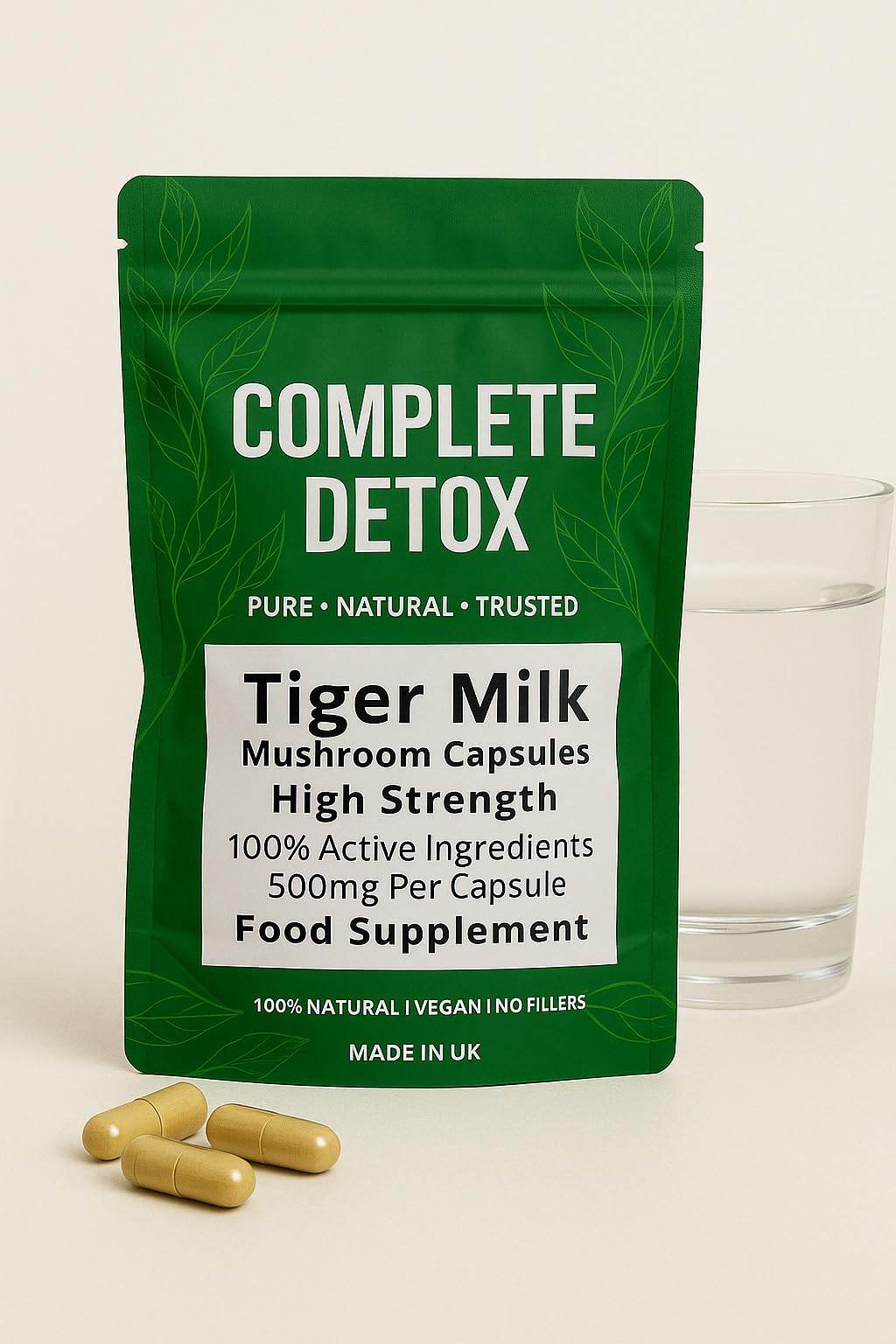 Tiger Milk Mushroom Capsules 500mg | High Strength | Pure & Natural Supplement | No Fillers or Binders | Vegan | Cognitive & Immune Support | Made in UK by Complete Detox