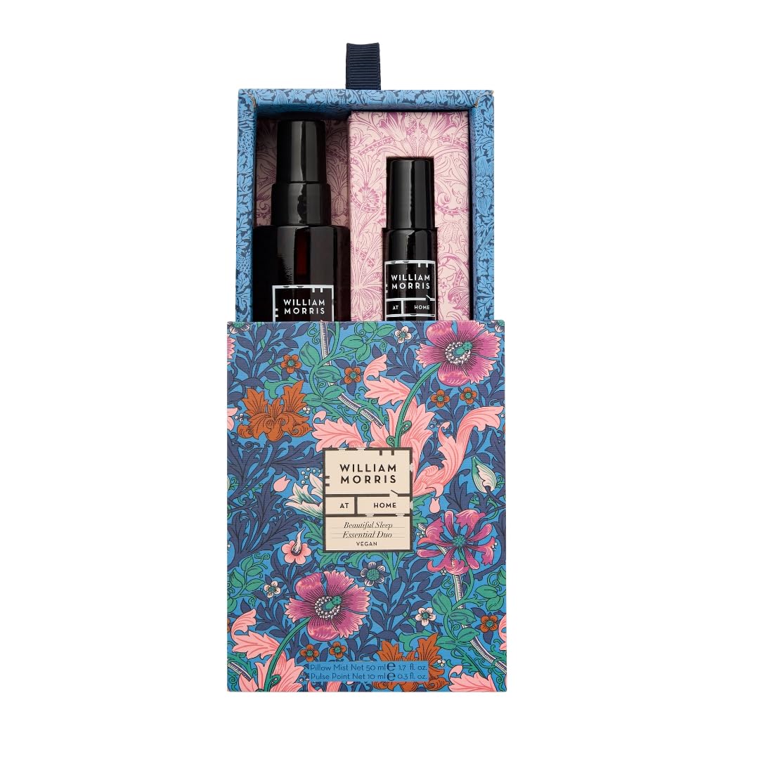William Morris at Home William Morris At Home Pillow Mist 50ml and Pulse Point Oil 10ml, Calming Essential Oils, Relaxing Fragrance Helps with Sleep, Magnesium, Travel Size, Vegan and Cruelty Friendly, Beauty Gift for Her