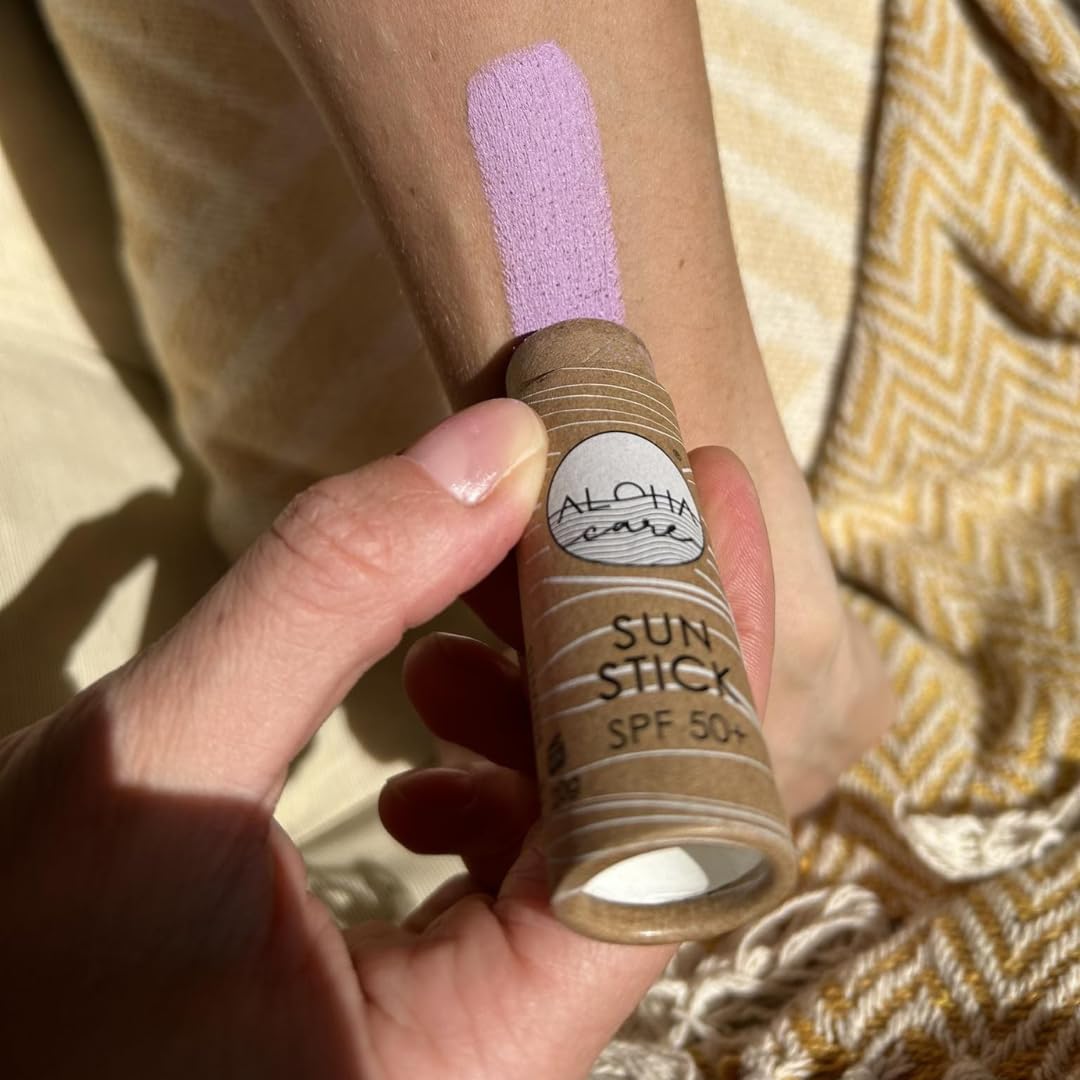 Aloha Care Aloha Sun Stick SPF 50+ | Sunblock Stick for Face | Sunscreen for Surfing | Great Sun Cream for Kids & Outdoor Sports Sunscreen | Plastic Free Packaging 20g | Made in Europe (Purple)