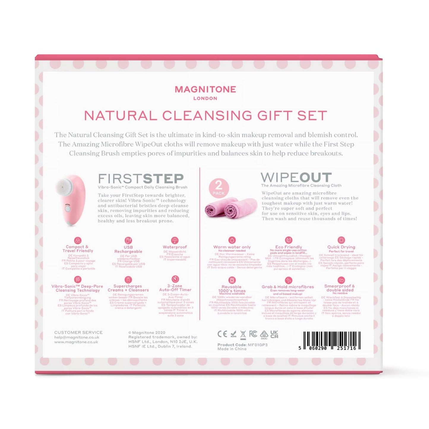 Magnitone Natural Cleansing Ultimate Gift Set with First Step Daily Cleansing Brush and 2 Wipe Out Makeup Remover Cloth Wipes
