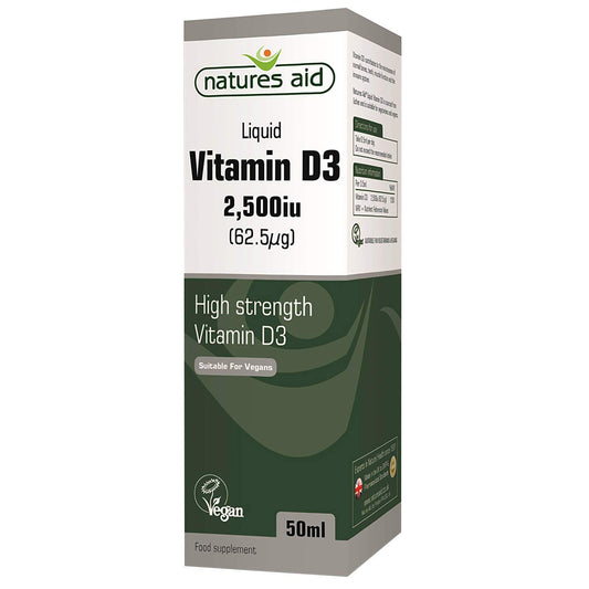 natures aid Natures Aid Vegan Vitamin D3/Cholecalciferol Liquid, 2500iu, Dropper Included, 50 ml (Pack of 1)