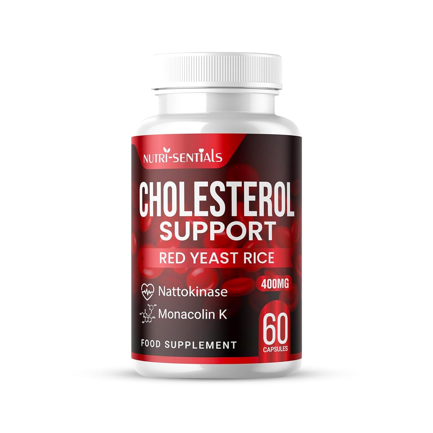 Cholesterol Support Red Yeast Rice, Nattokinase, and Monacolin K 2.6mg Daily Supplement 60 Vegetarian Capsules, 400 mg