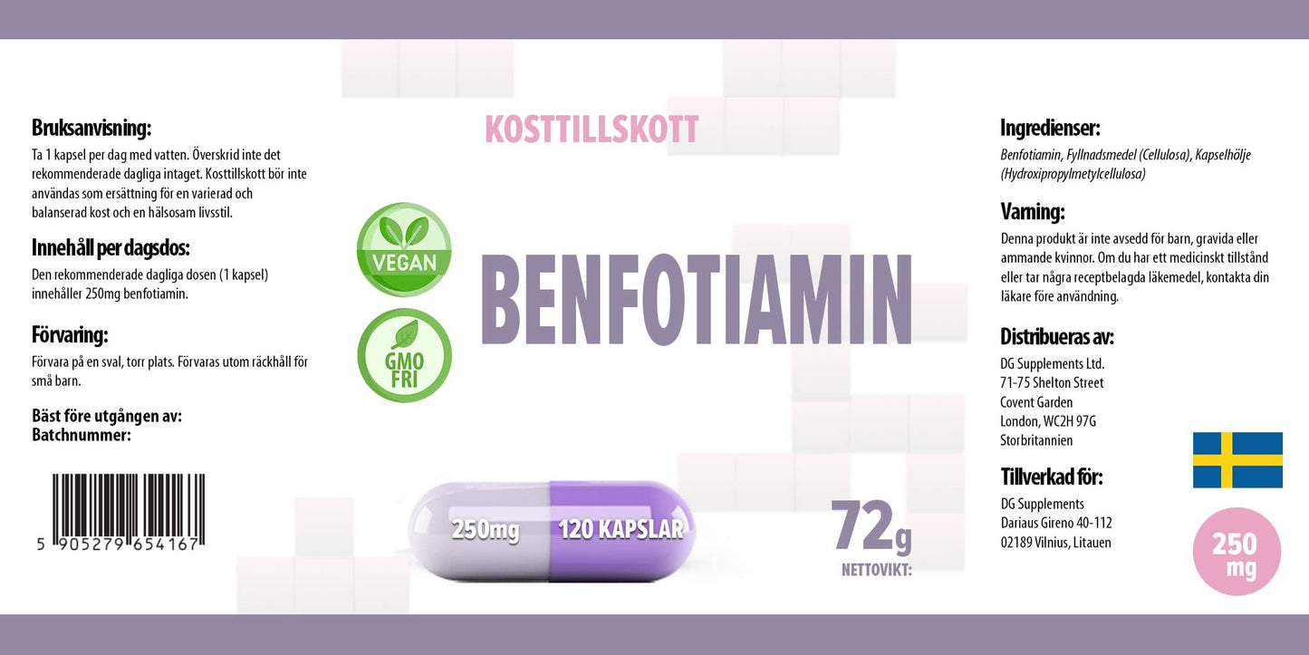 Hepatica Benfotiamine 250mg – 120 Vegan Capsules | High-Strength Vitamin B1 | 3rd Party Lab Tested | Gluten-Free, Non-GMO