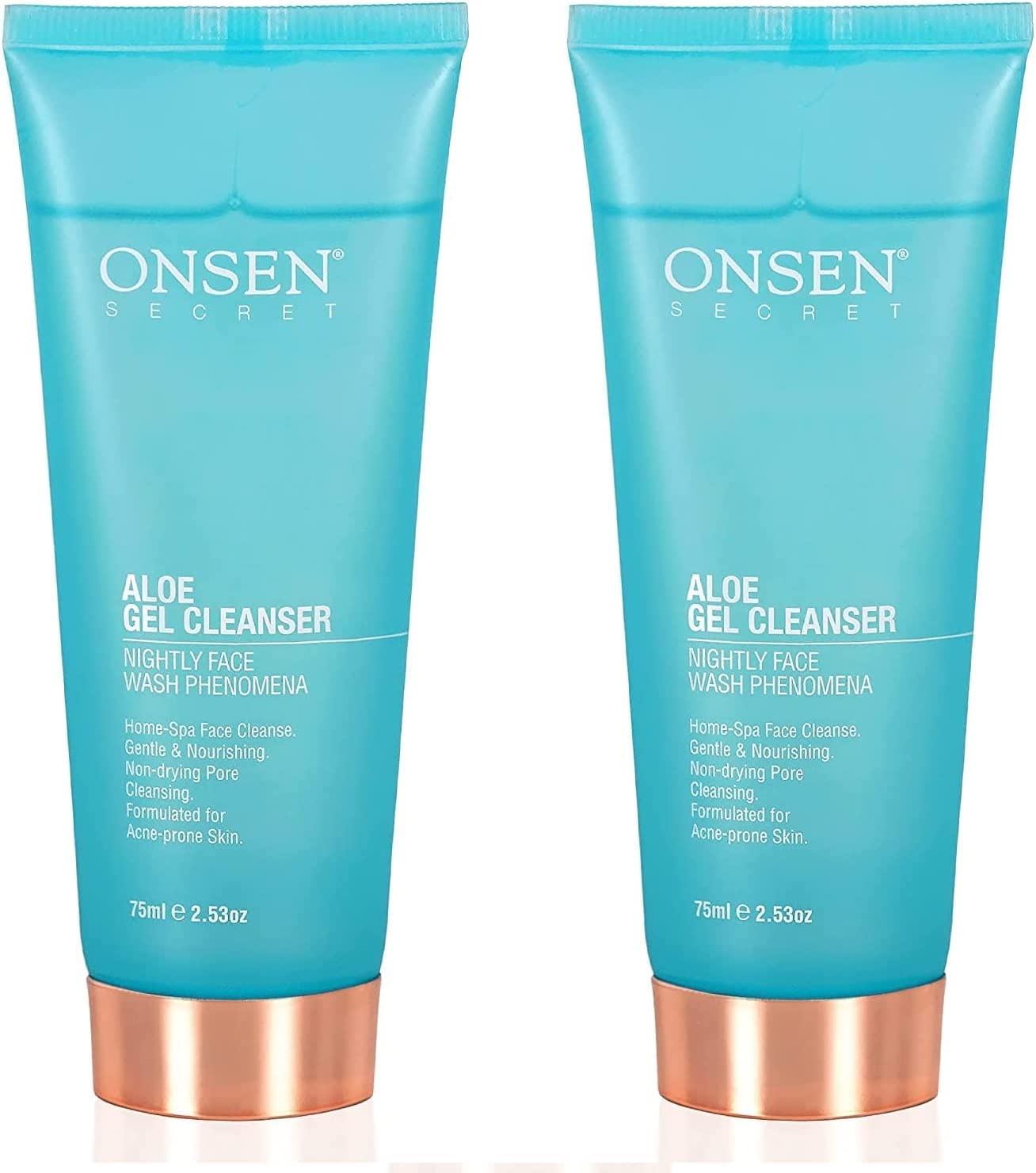 Onsen Japanese Natural Face Wash - Premium Hydrating Aloe Vera Face Wash - Daily Night Travel Facial Cleanser for Makeup Removal and Dry Skin with Added Hyaluronic Acid & Vitamins - 2 Pack 75ml