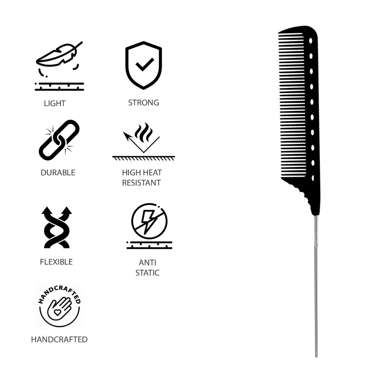 Majestik+ Measure & Style: Innovative Tail-Pin Hair Comb with Built-in Scale - Professional Carbon Fiber, High Heat Resistant (230°C), Strong, Durable, and Fine-Toothed in Stylish Black