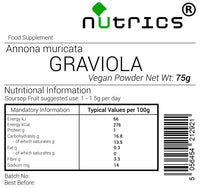Nutrics® GRAVIOLA Fruit 75g Powder Soursop Annona muricata Suitable for Vegan Vegetarian Halal Kosher