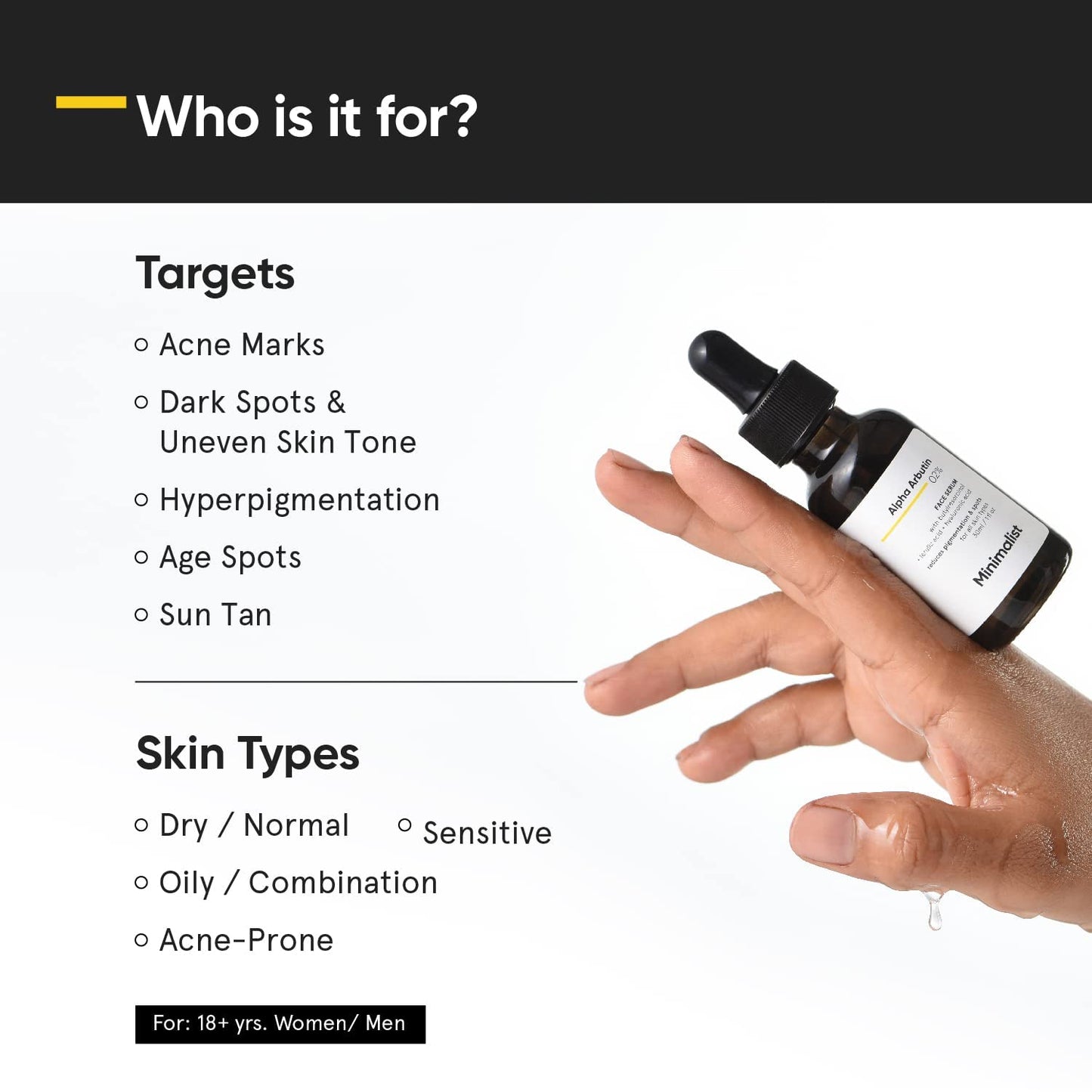 Minimalist 2% Alpha Arbutin Serum for Pigmentation & Dark Spots Removal | Antipigmentation Face Serum For Men & Women with Hyaluronic Acid to Remove Blemishes, Acne Marks & Tanning, Transparent, 30 ml