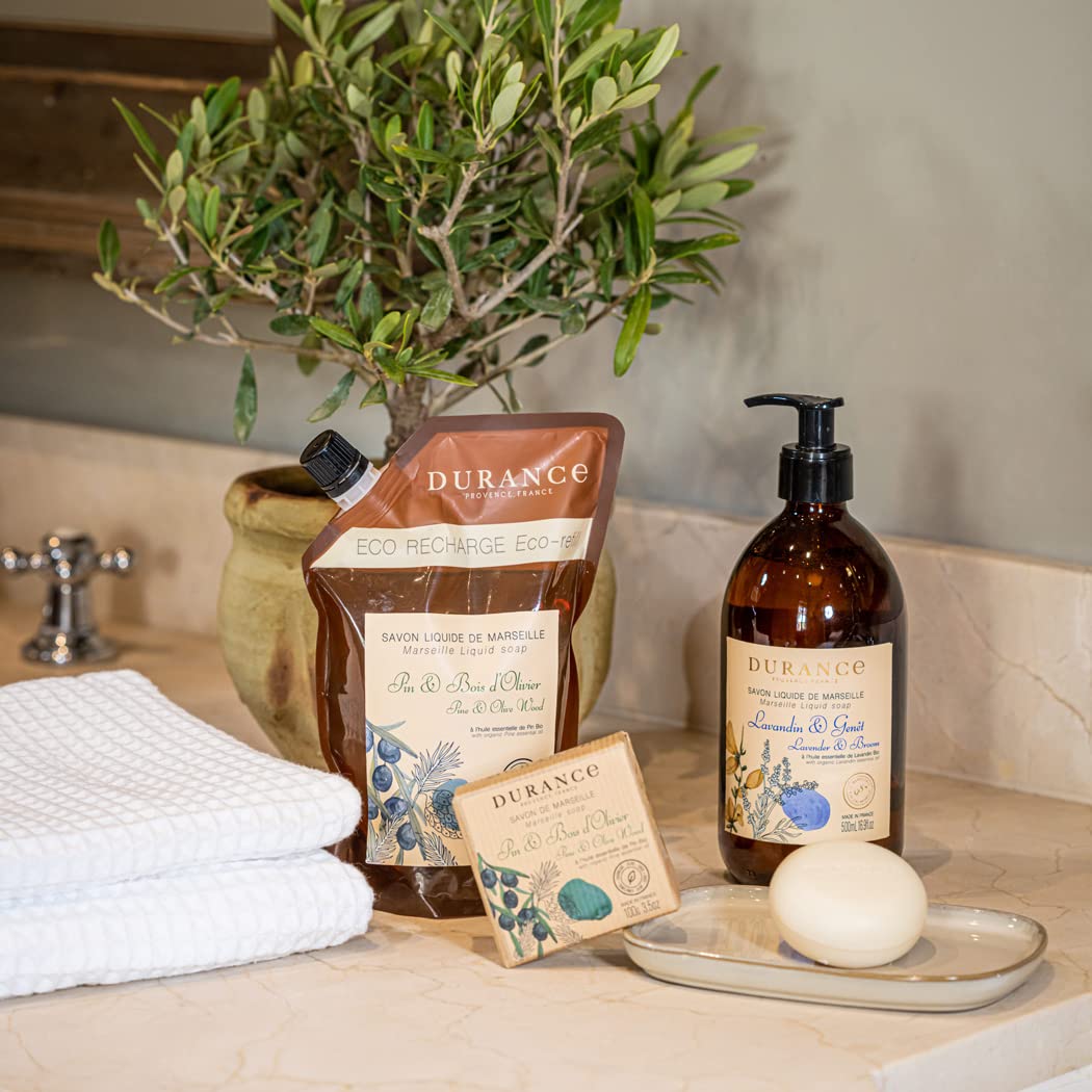 DURANCE Durance Solid Marseille Soap With Organic Pine Essential Oil 100g – Enriched With Olive Oil & Red Rice Extract – Paraben-Free Solid Soap For All Skin Types