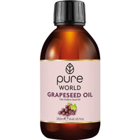 Pure World Natural Grapeseed Oil 100% Pure and Undiluted. 250ml. Premium Italian Quality Grapeseed oil – Aromatherapy, Massage, Skin, Nails, Body and Face, Edible Vegan