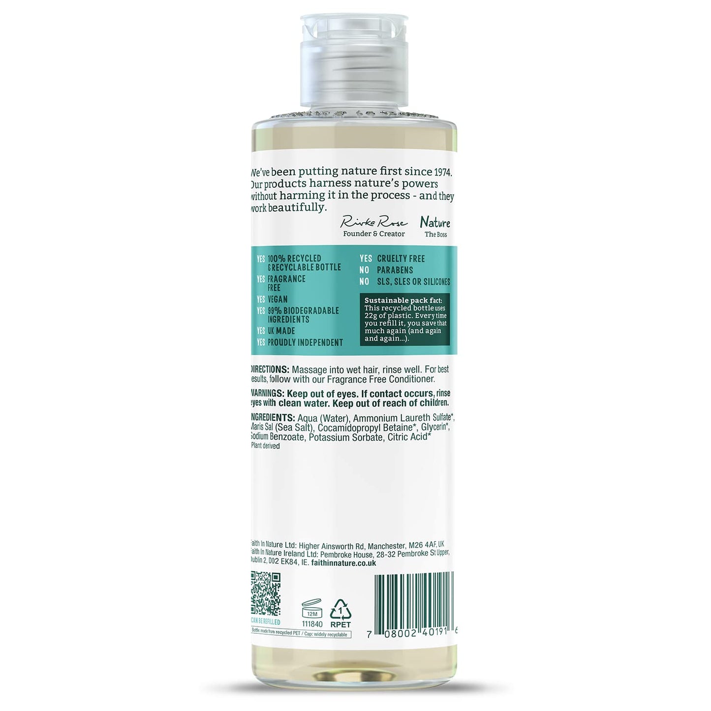 FAITH IN NATURE Faith In Nature Natural Fragrance Free Shampoo, Sensitive, Vegan & Cruelty Free, No SLS or Parabens, for All Hair Types, 400ml