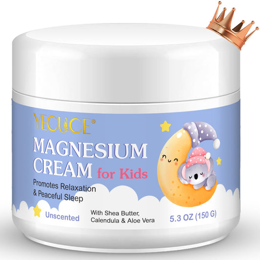 RoongDuuDll Magnesium Cream for Kids, Topical Magnesium Lotion for Sleep, Calm Magnesium Oil Butter Balm with Shea Butter, Aloe Vera, Calendula, Baby Cream for Feet, Stomach, Arms, Legs Relief for Bedtime - 150g