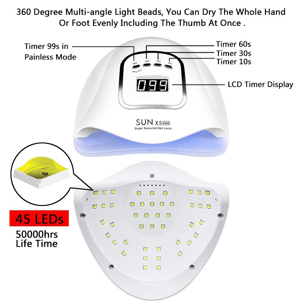 BEENLE UV LED Nail Lamp 150W, Professional Nail Dryer Gel Polish Light, UV Nail Light With 4 Timer Setting, Nail Polish Curing Gel LED Dryer, Professional Nail Art Tools With Automatic Sensor, LCD Display