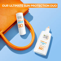 Garnier Ambre Solaire Sunscreen Super UV Stick SPF50+, Protect From UV Damages With Up To 8Hour Hydration, With Shea Butter And Vitamin E, Invisible Finish Non-Greasy, 9ML