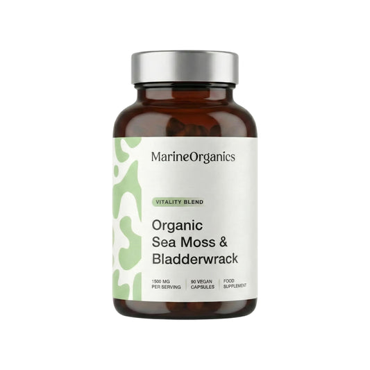 Marine Organics MarineOrganics Organic Sea Moss Capsules - 90 Irish Sea Moss and Bladderwrack Capsules - Iodine Tablets - UK Wild Harvested Seamoss - High Potency