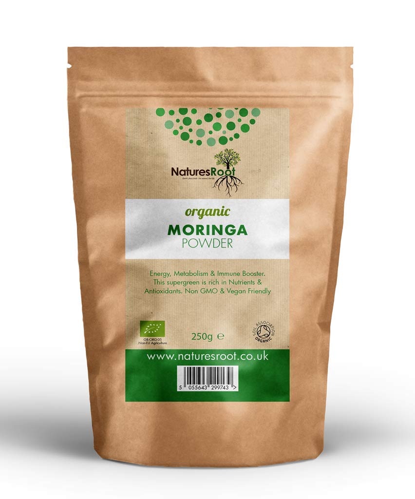 Natures Root Nature’s Root Organic Moringa Powder 250g - 100% Natural Green Superfood | Vegan Whole Food | Non-GMO | High in Antioxidants | Dietary Fibre | Kraft Paper Pouch
